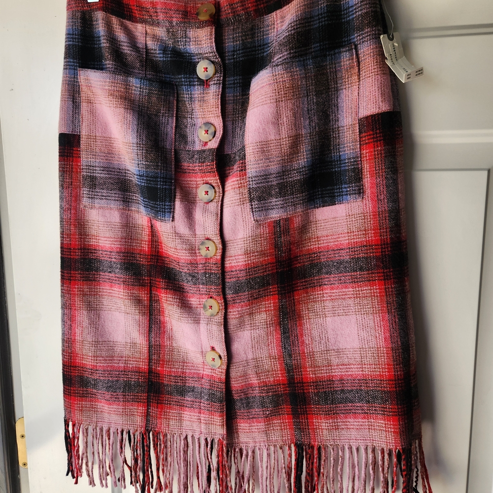 Maeve Red and Pink Plaid Midi Skirt - Picture 3 of 8